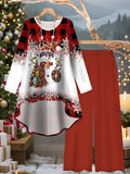 Autumn And Winter Women'S Vacation Printed Elegant Casual Loose Long-Sleeve Top And Pants Two-Piece Set for Fall